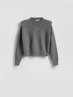 Swetry damskie - Reserved - Sweter z poduszkami na ramionach - szary - miniaturka - grafika 1