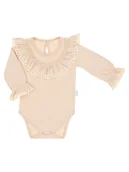 Body dla niemowląt - Dziewczęce body długi rękaw koronka beżowe Nicol,r.92 - miniaturka - grafika 1