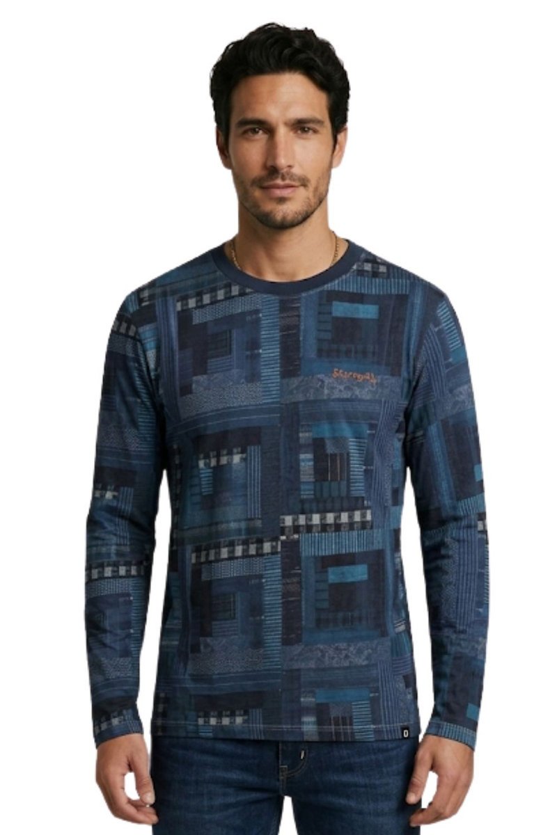 Koszulka męska Desigual LLuc z długim rękawem patchwork -S
