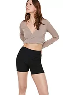 Legginsy - Trendyol Mavulu Krótkie koronkowe legginsy damskie, czarny, XS - miniaturka - grafika 1