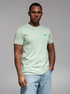 Koszulki męskie - Bawełniany t-shirt męski z zieloną naszywką na piersi miętowy V4 OM-TSCT-0151 M - miniaturka - grafika 1