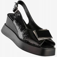 Sandały damskie - Sandały Damskie Ekoskóra Buty Na Platformie Eleganckie Stylowe Czarne 38 - miniaturka - grafika 1