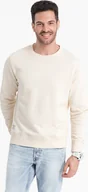 Bluzy męskie - Ombre Bluza męska dresowa BASIC z okrągłym dekoltem - kremowa V11 OM-SSBN-0175 L - miniaturka - grafika 1
