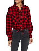 Koszule damskie - Urban Classics Damska koszula z krótkim rękawem typu oversized Check, czarny/czerwony, M - miniaturka - grafika 1
