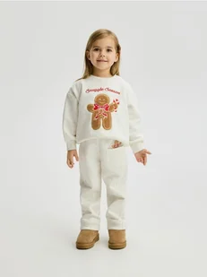 Reserved - Spodnie ze świąteczną aplikacją - złamana biel - Spodnie i spodenki dla dziewczynek - miniaturka - grafika 1