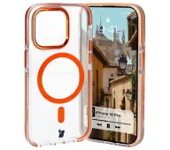 Etui i futerały do telefonów - Bizon Etui z pierścieniem magnetycznym Case Marco do iPhone 14 Pro, przezroczyste z pomarańczową ramką - miniaturka - grafika 1