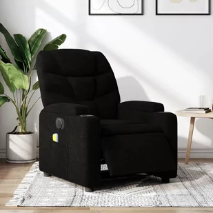 vidaXL Rozkładany fotel masujący, elektryczny, czarny, tkanina - Fotele - miniaturka - grafika 1