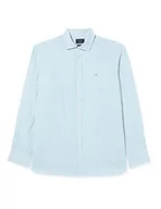 Koszule męskie - Hackett London Męska koszula bawełniana Linen Bengal, biały/zielony, XL - miniaturka - grafika 1