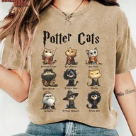 Bluzki damskie - TEMU WB Damska Koszulka Koty - Oficjalnie Licencjonowany Design Inspirowany Hermioną i Hedwigą, Turkusowa Casualowa Bluza z Kultowymi Postaciami - miniaturka - grafika 1