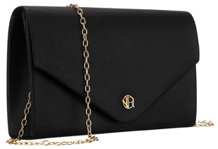 Torebka damska wieczorowa ROVICKY klasyczna kopertówka mała elegancka wizytowa na wesele skóra ekologiczna czarna na złotym łańcuszku - Torebki damskie - miniaturka - grafika 1