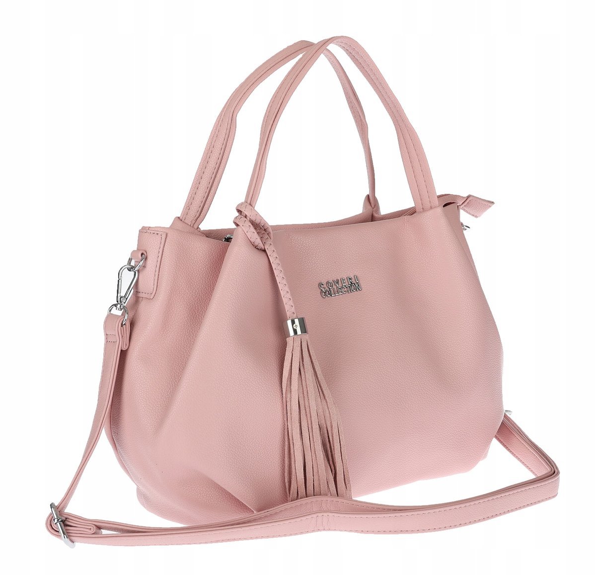 Torebka damska z eko skóry shopper z frędzlami pasek CC50964 Różowa