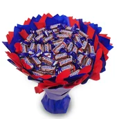 Zestawy upominkowe - Słodki jadalny bukiet z cukierkami Snickers (średnica 20 cm) - miniaturka - grafika 1