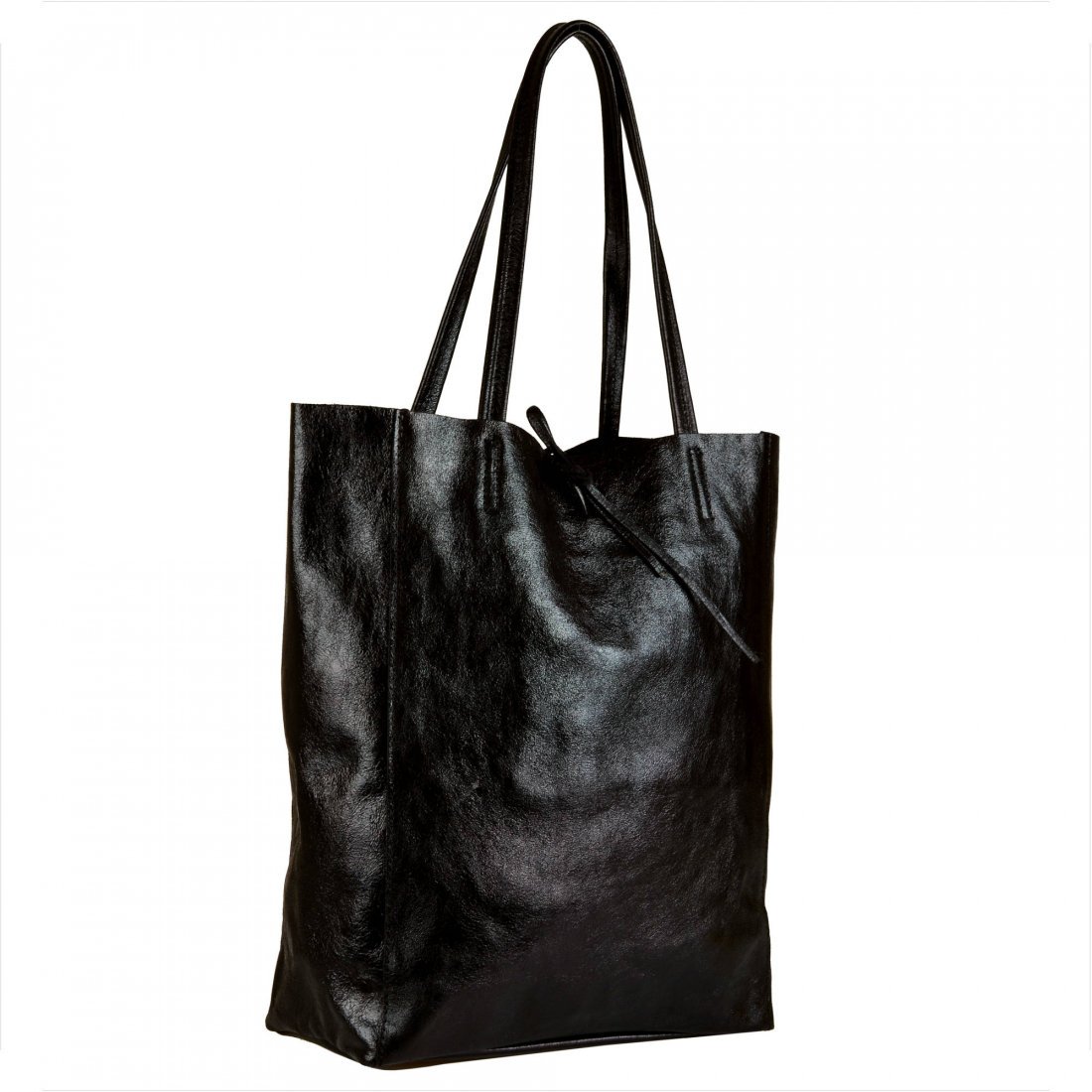 Torebka skórzana lekka shopper czarny metalik