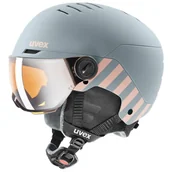 Kaski narciarskie - Uvex Rocket JR Visor, kask narciarski z wizjerem, juniorski, jasnozielony/różowy - miniaturka - grafika 1