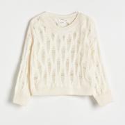 Swetry dla dziewczynek - Reserved - Sweter z efektem postrzępienia - Kremowy - miniaturka - grafika 1