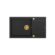 Zlewozmywaki - Quadron HCQE58650U7_PVDG1_P2O Evan 136 XL pure carbon - czarny mat/złoty - granitowy - wpuszczany w blat - ociekacz - miniaturka - grafika 1