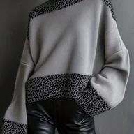 Swetry damskie - TEMU Damski Gruby Sweter Zimowy - Miękka Tunika z Wysokim Kołnierzem i Kolorowymi Blokami (Biały//Beżowy), Przytulna Bluzka na Jesień i Zimę do - miniaturka - grafika 1