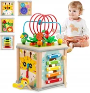 Zabawki interaktywne dla dzieci - Kostka Edukacyjna Sensoryczna Drewniana Montessori Sorter Złap Robaczka - miniaturka - grafika 1