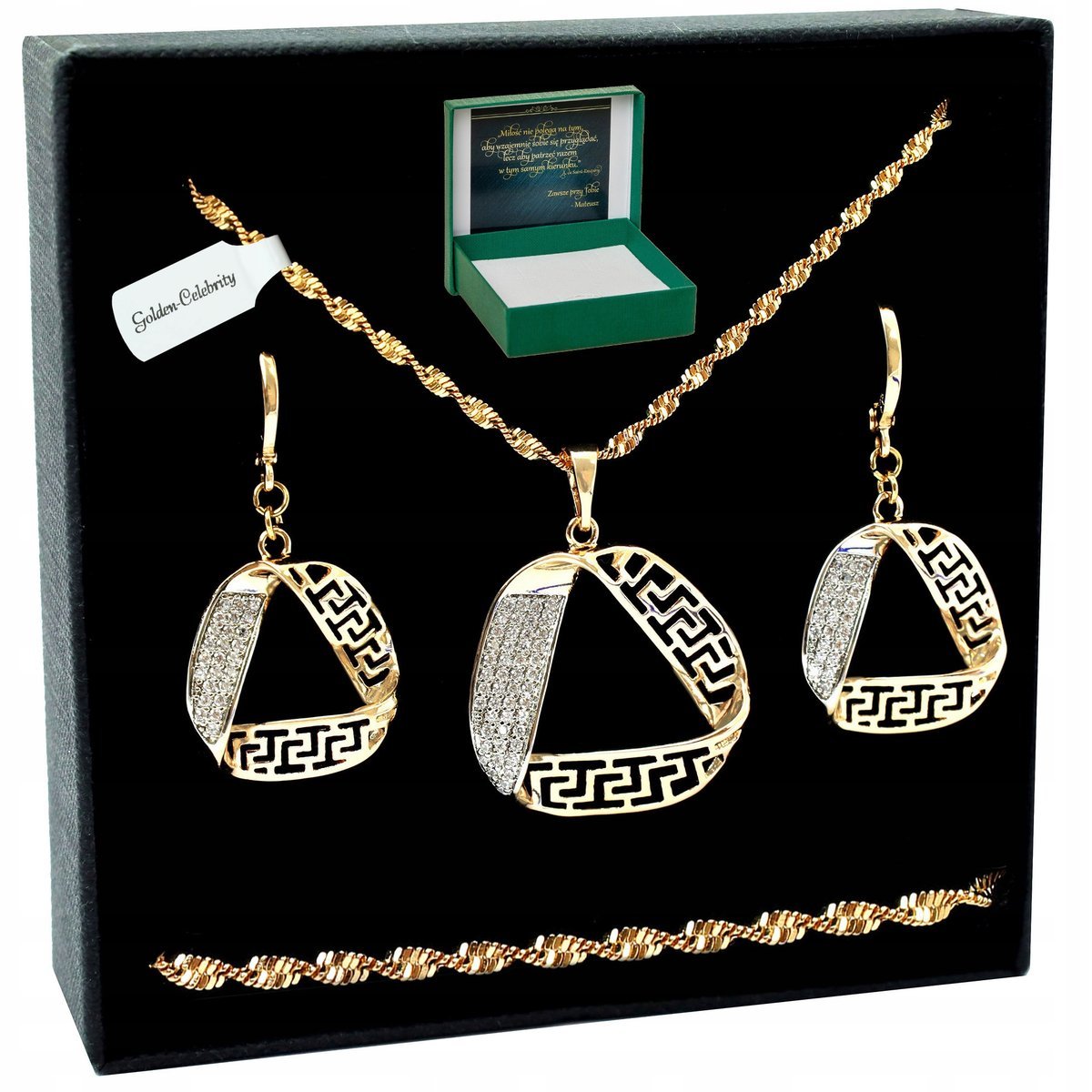 Pozłacany Komplet Biżuterii Ze Stali Chirurgicznej Wzór Grecki Prezent 45Cm
