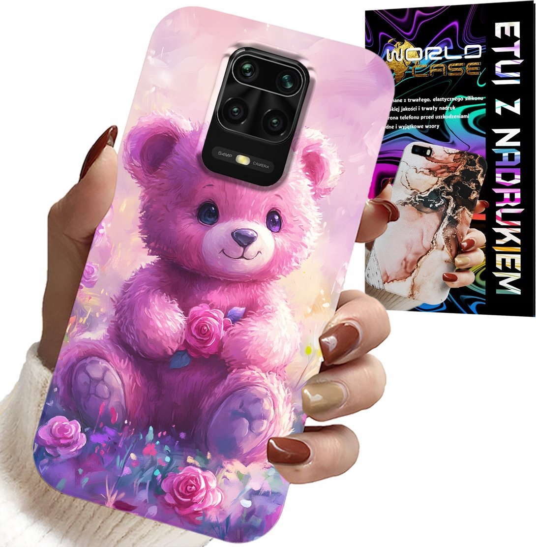 ETUI DO XIAOMI NOTE 9 PRO / 9S - SŁODKI MIŚ NA RÓŻOWYM TLE, CASE + SZKŁO