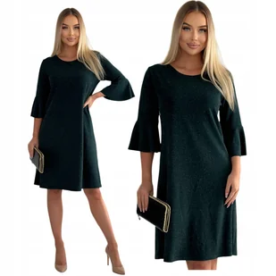 ŚWIECĄCA ZIELONA SUKIENKA FALBANKI MIDI BROKAT SYLWESTER GLAM ROZMIAR 44 - Sukienki - miniaturka - grafika 1