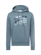 Swetry męskie - Jack & Jones Męski sweter z kapturem - JJLuke Mężczyźni Bawełna niebieski wzorzysty, S - miniaturka - grafika 1