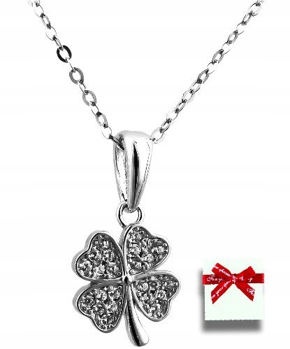 Naszyjnik srebrny łańcuszek damski z zawieszką koniczynka srebro 925