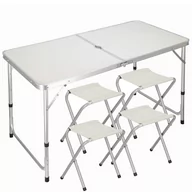 Meble turystyczne - Stolik kateringowy składany z 4 krzesłami meble turystyczne zestaw kremowy - miniaturka - grafika 1