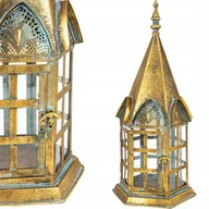 Świeczniki - Lampion metalowy duży 50 cm złoty stylowy latarenka Świecznik - miniaturka - grafika 1