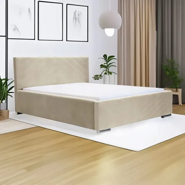 Łóżko tapicerowane z pojemnikiem i materacem COOL 160x200 - Beżowy