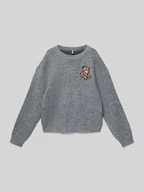 Swetry dla dziewczynek - Sweter z dzianiny o kroju regular fit z wyhaftowanym motywem model ‘TEDDY’ - miniaturka - grafika 1