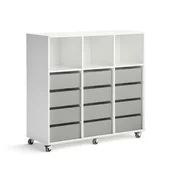 Meble do szkół i przedszkoli - Regał szkolny CASPER, 12 szuflad, 3 górne przegrody, biały, szary - miniaturka - grafika 1