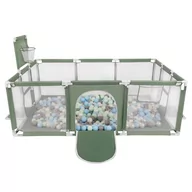 Łóżeczka i kojce - Selonis Boisko BO-100X z piłeczkami 6cm zielony: perła-szary-transparent-babyblue-mięta 180x122x62/900piłek Zabawka kojec - miniaturka - grafika 1