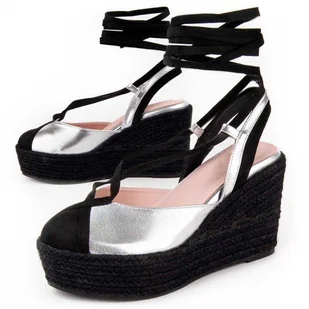Montevita Wedge Sparto Balenci6 Srebrny - Espadryle damskie - miniaturka - grafika 1