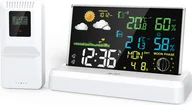 Stacje pogodowe - Stacja pogodowa Wewnętrzny/zewnętrzny monitor temperatury/wilgotności z czujnikiem Domowy termometr pogodowy Kolorowy wyświetlacz VA Budzik Prognoza pogody, biały - miniaturka - grafika 1