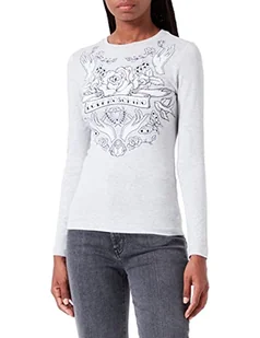 Love Moschino Damska koszulka z długim rękawem z nadrukiem róży i dłoni z przezroczystymi kryształkami strasu, Melange Light Gray, 42 - Koszulki i topy damskie - miniaturka - grafika 1