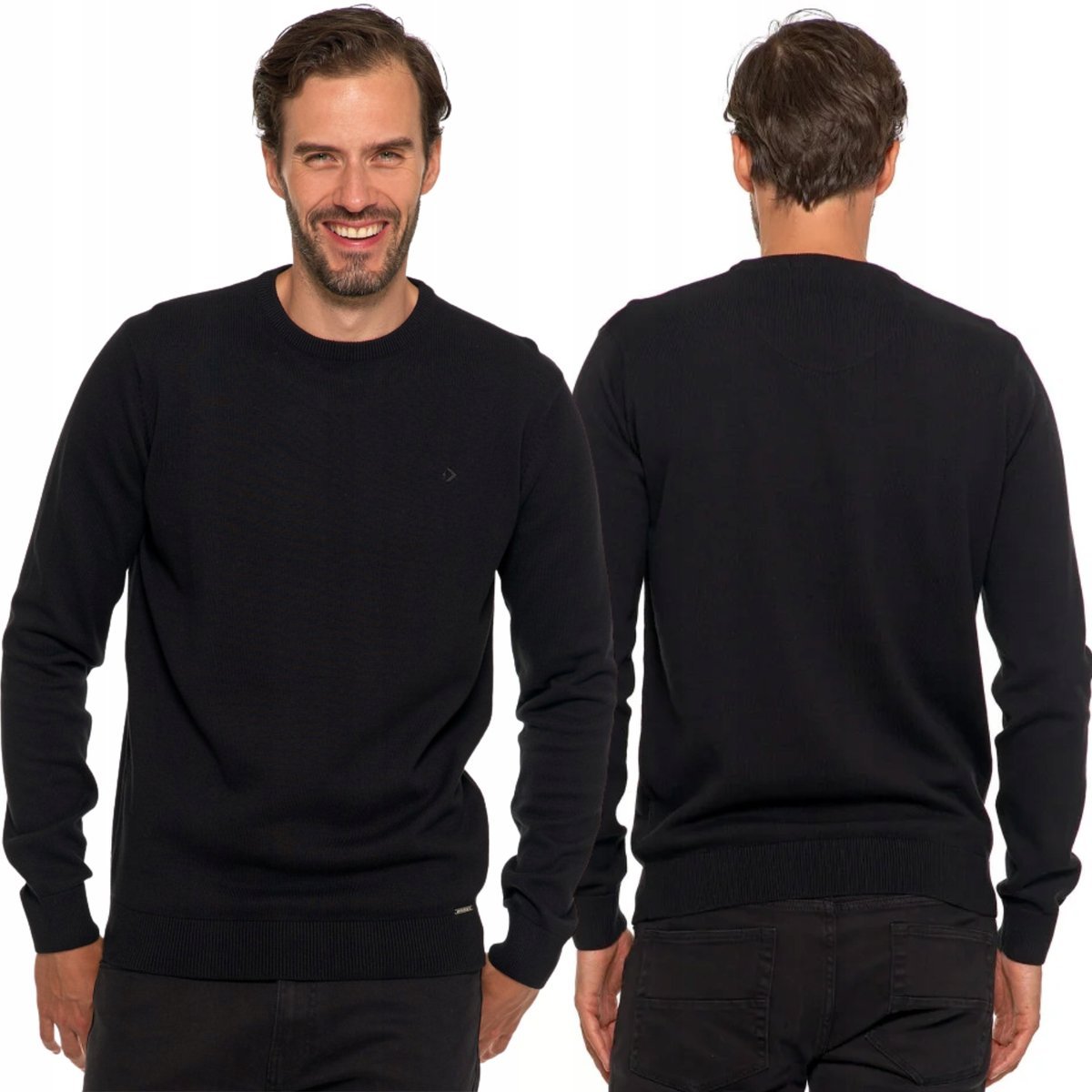 SWETER MĘSKI KLASYCZNY BAWEŁNIANY DŁUGI RĘKAW OKRĄGŁY DEKOLT MORAJ XXL BLACK