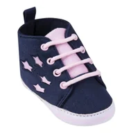 Buty dla dziewczynek - Trampki dziewczęce niechodki granatowe z brokatem i gwiazadkami 0-6M - miniaturka - grafika 1