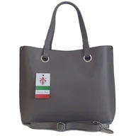 Torebki damskie - Duża Włoska skórzana torba Shopper bag trzy komory na ramię mieści A4 ,Vera Pelle Szara VOM65G - miniaturka - grafika 1