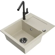 Zlewozmywaki z baterią - Mexen Enzo zlewozmywak granitowy 1-komorowy z ociekaczem i baterią kuchenną Flora, beżowy - miniaturka - grafika 1