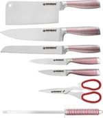 Noże kuchenne - Herzberg HG-SKN8: 8-częściowy zestaw noży + składany i obrotowy akrylowy stojak 360° Czerwony - miniaturka - grafika 1
