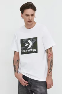 Koszulki męskie - Converse t-shirt bawełniany męski kolor biały z nadrukiem - grafika 1