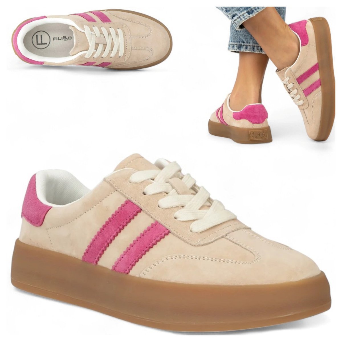 Sneakersy Damskie SKÓRZANE FILIPPO Wygodne Beżowe sportowe Półbuty 40