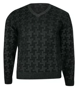 Sweter Czarny w Serek, Wzór Geometryczny, Dekolt V-neck, Elegancki -MAX SHELDON- Męski - Max Sheldon - Swetry męskie - miniaturka - grafika 1