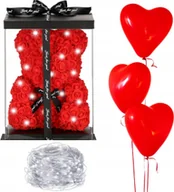 Sztuczne kwiaty - ŚWIECĄCY WYJĄTKOWY MIŚ Z RÓŻAMI W PUDEŁKU ZESTAW + BALONY PREZENT DLA NIEJ - miniaturka - grafika 1