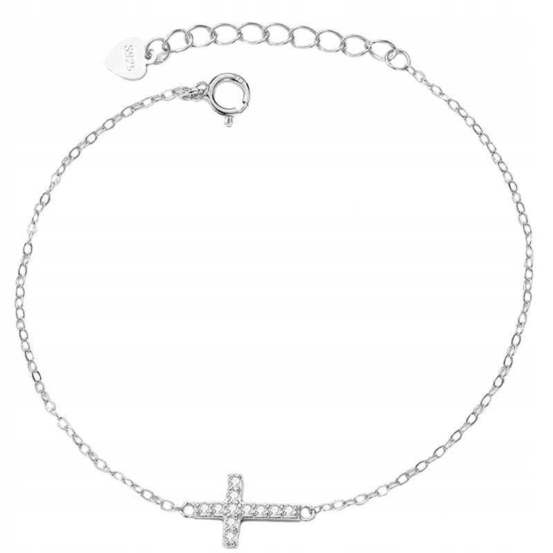 Bransoletka Srebrna Bransoletka Damska Krzyż Cyrkonie Srebro 925 Trusky