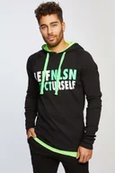 Bluzy męskie - Męska bluza z kapturem na siłownię Leif Nelson LN-6278, Czarno-zielony / S - miniaturka - grafika 1