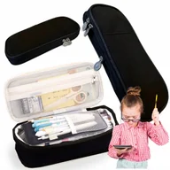 Piórniki - Piórnik szkolny dwukomorowy na przybory pojemny solidny funkcyjny czarny - miniaturka - grafika 1