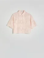 Koszule damskie - Reserved - Bawełniana koszula z haftem - pastelowy róż - miniaturka - grafika 1