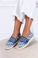 Espadryle damskie - Niebieskie espadryle z napisami slip on Casu NB538P-39 - miniaturka - grafika 1